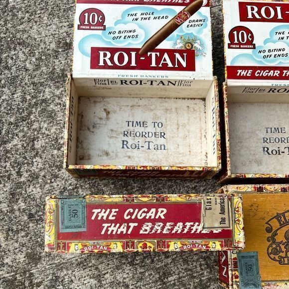 Vintage 4 El Roi-Tan Cigar Box The Cigar that Breathes Fresh Bankers Mild Cigars - Picture 6 of 9